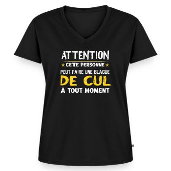 Blague de cul beauf humour sexe cadeau drôle - T-shirt encolure en V Premium bio Femme - noir - Devant - AI Model Female 172 light (172cm)