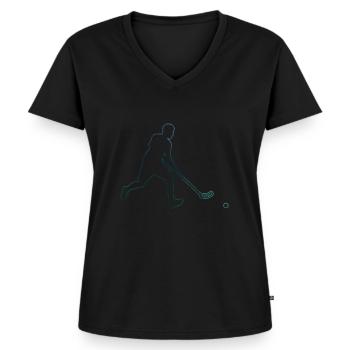 Hockey Salibandy Floorball Homme Innebandy - T-shirt encolure en V Premium bio Femme - noir - Devant - AI Model Female 172 light (172cm)