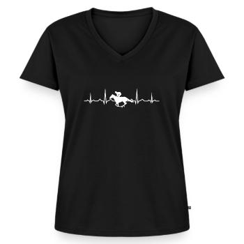 Reitsport Dressour Reiter Horse Riding - Frauen Premium Bio T-Shirt mit V-Ausschnitt - Schwarz - Vorne - AI Model Female 172 light (172cm)