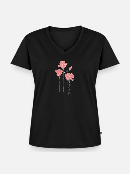 Rosa Blumen - Frauen Premium Bio T-Shirt mit V-Ausschnitt - Schwarz