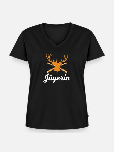 Jägerin Hirschgeweih - Frauen Premium Bio T-Shirt mit V-Ausschnitt - Schwarz