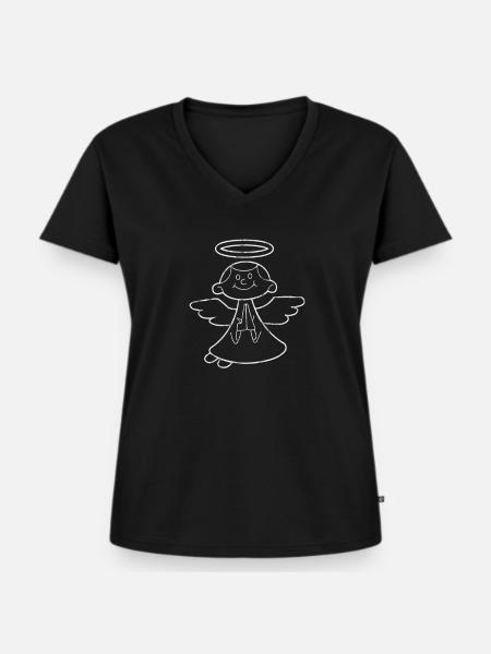 Engel - Frauen Premium Bio T-Shirt mit V-Ausschnitt - Schwarz