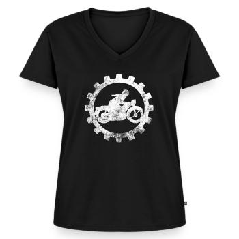 Motorradfahrer - Frauen Premium Bio T-Shirt mit V-Ausschnitt - Schwarz - Vorne - AI Model Female 172 light (172cm)