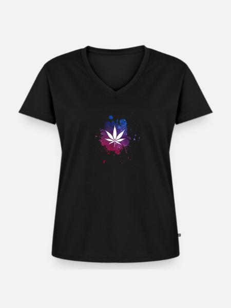 Cannabisblatt - Frauen Premium Bio T-Shirt mit V-Ausschnitt - Schwarz