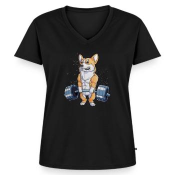 Muscle Corgi Hundevægtløftning Funny Fitness Gym - Premium økologisk T-shirt til kvinder - sort - Foran - AI Model Female 172 light (172cm)
