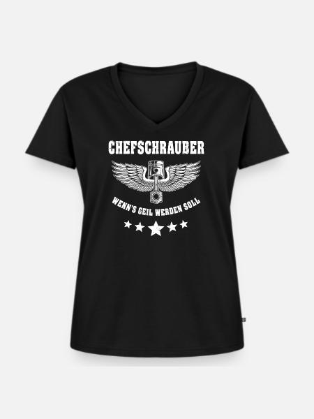 Schrauber Spruch Geil Chefschrauber - Frauen Premium Bio T-Shirt mit V-Ausschnitt - Schwarz