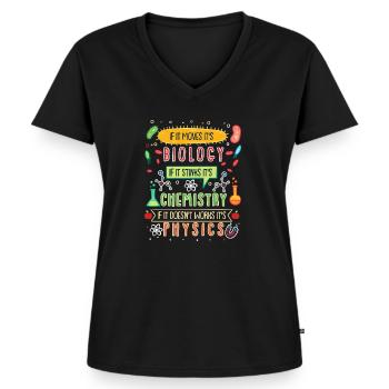 Funny Biologie, Chemie, Physik Design - Frauen Premium Bio T-Shirt mit V-Ausschnitt - Schwarz - Vorne - AI Model Female 172 light (172cm)