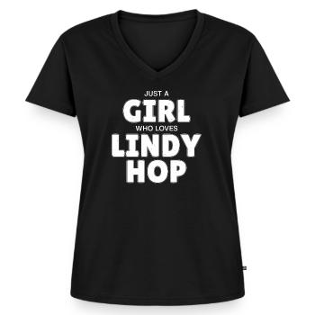 Lindy Hop | Swing | Musique swing | Idée cadeau - T-shirt encolure en V Premium bio Femme - noir - Devant - AI Model Female 172 light (172cm)