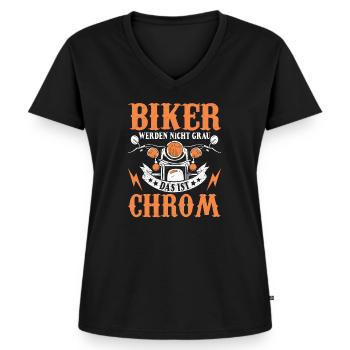 Biker werden nicht grau das ist Chrom - Frauen Premium Bio T-Shirt mit V-Ausschnitt - Schwarz - Vorne - AI Model Female 172 light (172cm)