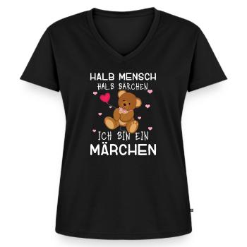 Halb Mensch Halb Bärchen Ich Bin Ein Märchen - Frauen Premium Bio T-Shirt mit V-Ausschnitt - Schwarz - Vorne - AI Model Female 172 light (172cm)
