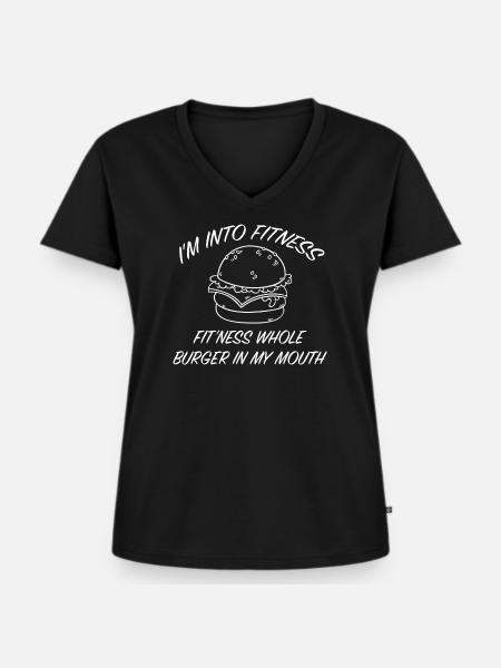 Ich stehe auf Fitness - Frauen Premium Bio T-Shirt mit V-Ausschnitt - Schwarz