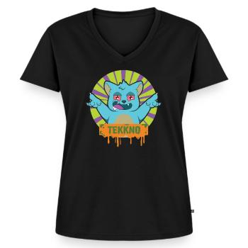TEKKNO HARDTEKK HARD TEKK TEKKE Chat - T-shirt encolure en V Premium bio Femme - noir - Devant - AI Model Female 172 light (172cm)