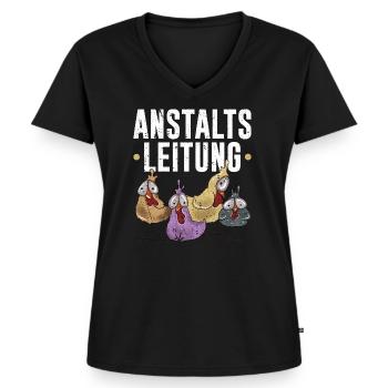 Anstaltsleitung Bäuerin Bauer Huhn Hühner - Frauen Premium Bio T-Shirt mit V-Ausschnitt - Schwarz - Vorne - AI Model Female 172 light (172cm)