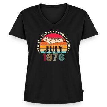 Génial depuis juillet 1976 46ème anniversaire Men’s Fun - T-shirt encolure en V Premium bio Femme - noir - Devant - AI Model Female 172 light (172cm)