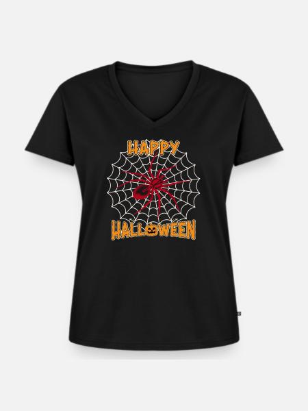 Halloween Spinne Herz Design - Frauen Premium Bio T-Shirt mit V-Ausschnitt - Schwarz