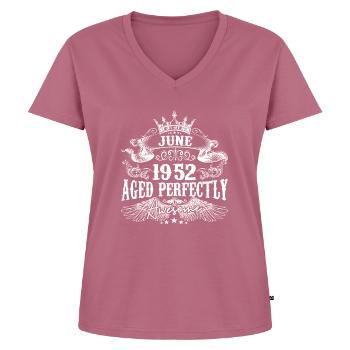 1952 | Juni 1952 Geburtstag Perfekt gealtert - Frauen Premium Bio T-Shirt mit V-Ausschnitt - Mauve - Vorne - AI Model Female 172 dark (172cm)