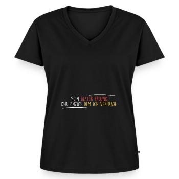 bester Freund = Vertrauen - Frauen Premium Bio T-Shirt mit V-Ausschnitt - Schwarz - Vorne - AI Model Female 172 light (172cm)