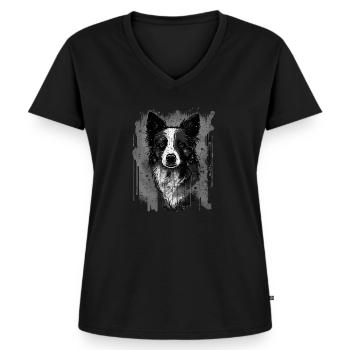 Border Collie - Frauen Premium Bio T-Shirt mit V-Ausschnitt - Schwarz - Vorne - AI Model Female 172 light (172cm)
