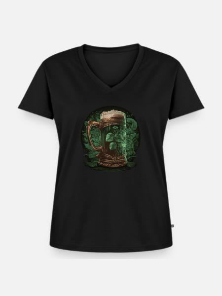 Biertrinken - Frauen Premium Bio T-Shirt mit V-Ausschnitt - Schwarz