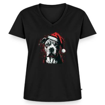 American Staffordshire Terrier xmas - Frauen Premium Bio T-Shirt mit V-Ausschnitt - Schwarz - Vorne - AI Model Female 172 light (172cm)