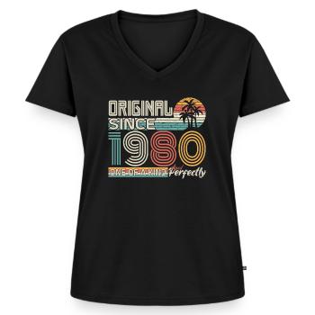 1980 Jubiläum 1980 geboren 1980 Jubiläum - Frauen Premium Bio T-Shirt mit V-Ausschnitt - Schwarz - Vorne - AI Model Female 172 light (172cm)