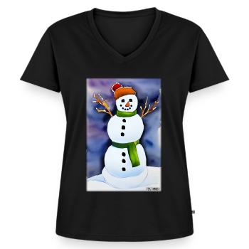 Bonhomme de neige Neige Hiver Noël Avent - T-shirt encolure en V Premium bio Femme - noir - Devant - AI Model Female 172 light (172cm)