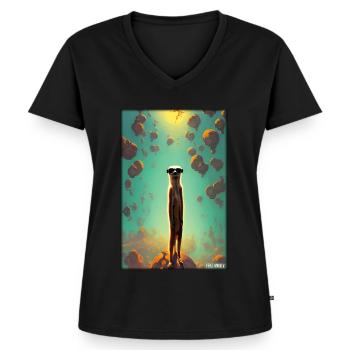 Suricates Zoo Animaux Nature Faune Surikate Zoo - T-shirt encolure en V Premium bio Femme - noir - Devant - AI Model Female 172 light (172cm)