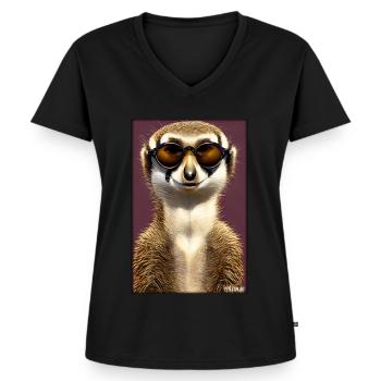 Suricates Zoo Animaux Nature Faune Surikate Zoo - T-shirt encolure en V Premium bio Femme - noir - Devant - AI Model Female 172 light (172cm)