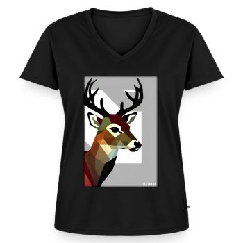 Reh Polygon Wildtier Wildnis Wald Natur Geweih - Frauen Premium Bio T-Shirt mit V-Ausschnitt - Schwarz - Vorne - AI Model Female 172 light (172cm)