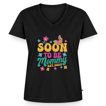Soon To Be Mommy Est. 2023 Shirt Geschenk - Frauen Premium Bio T-Shirt mit V-Ausschnitt - Schwarz - Vorne - AI Model Female 172 light (172cm)
