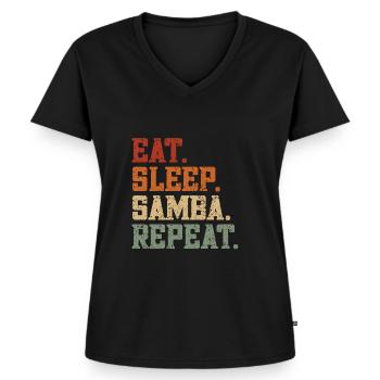 Samba - Frauen Premium Bio T-Shirt mit V-Ausschnitt - Schwarz - Vorne - AI Model Female 172 light (172cm)