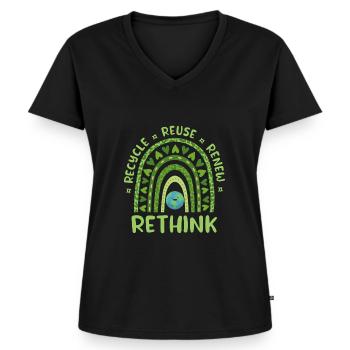 Recycling - Frauen Premium Bio T-Shirt mit V-Ausschnitt - Schwarz - Vorne - AI Model Female 172 light (172cm)