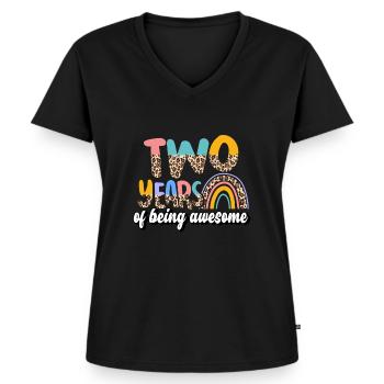 Deux ans Génial Animal Skin Pattern Anniversaire - T-shirt encolure en V Premium bio Femme - noir - Devant - AI Model Female 172 light (172cm)