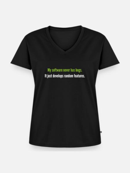 Meine Software hat nie Fehler - Frauen Premium Bio T-Shirt mit V-Ausschnitt - Schwarz