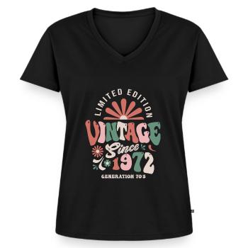 1972 Anniversaire 1972 vintage - T-shirt encolure en V Premium bio Femme - noir - Devant - AI Model Female 172 light (172cm)