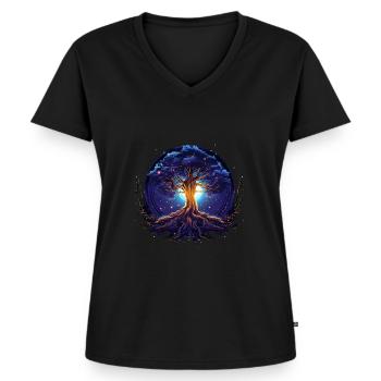Baum Des Lebens - Frauen Premium Bio T-Shirt mit V-Ausschnitt - Schwarz - Vorne - AI Model Female 172 light (172cm)
