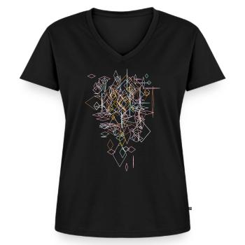 Abstrakt Grafik "Karo" - Frauen Premium Bio T-Shirt mit V-Ausschnitt - Schwarz - Vorne - AI Model Female 172 light (172cm)