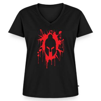 Casque spartiate en taches de sang | Entraînement de guerrier - T-shirt encolure en V Premium bio Femme - noir - Devant - AI Model Female 172 light (172cm)