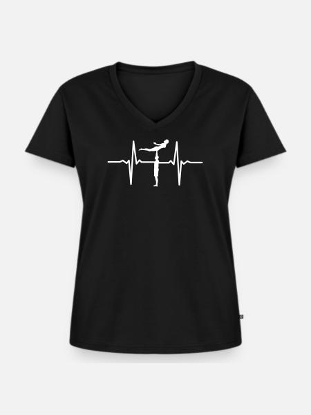Heartbeat Acrobatic - Frauen Premium Bio T-Shirt mit V-Ausschnitt - Schwarz