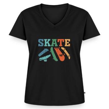 Skate Vintage Retro Design - Frauen Premium Bio T-Shirt mit V-Ausschnitt - Schwarz - Vorne - AI Model Female 172 light (172cm)