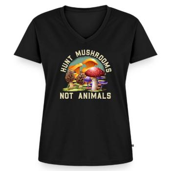 Hunting Mushrooms Not Animals Mycology Foraging - Women's Premium Organic V-neck T-shirt - black - Front - AI Model Female 172 light (172cm)