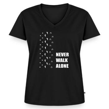"Never Walk Alone" Hund Pferd und Mensch - Frauen Premium Bio T-Shirt mit V-Ausschnitt - Schwarz - Vorne - AI Model Female 172 light (172cm)