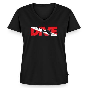 Pavillon de plongée Plongée Plongée - T-shirt encolure en V Premium bio Femme - noir - Devant - AI Model Female 172 light (172cm)