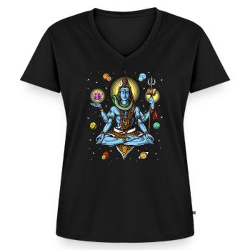 Shiva Psychedelische Meditation - Frauen Premium Bio T-Shirt mit V-Ausschnitt - Schwarz - Vorne - AI Model Female 172 light (172cm)