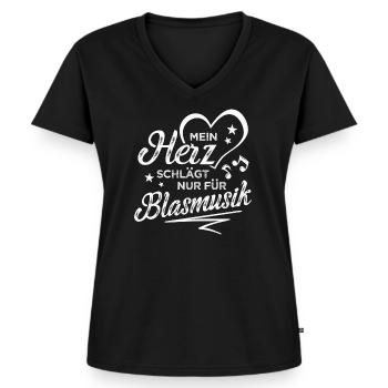 Mein Herz Schlägt Nur Für Blasmusik - Frauen Premium Bio T-Shirt mit V-Ausschnitt - Schwarz - Vorne - AI Model Female 172 light (172cm)