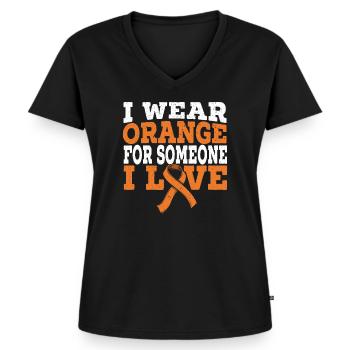 Ich trage Orange für jemanden, den ich liebe Leukämie-Unterstützung - Frauen Premium Bio T-Shirt mit V-Ausschnitt - Schwarz - Vorne - AI Model Female 172 light (172cm)