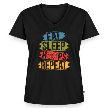 Mangez des cerceaux de sommeil Répéter Le basketteur Joueur de basket-ball - T-shirt encolure en V Premium bio Femme - noir - Devant - AI Model Female 172 light (172cm)