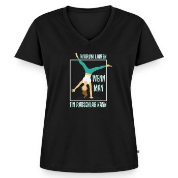 Warum Laufen wenn man ein Radschlag kann - Frauen Premium Bio T-Shirt mit V-Ausschnitt - Schwarz - Vorne - AI Model Female 172 light (172cm)