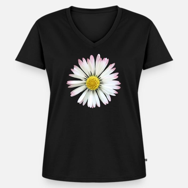Gänseblümchen Margeriten Blume, Blüte, blumig - Frauen Premium Bio T-Shirt mit V-Ausschnitt - Schwarz