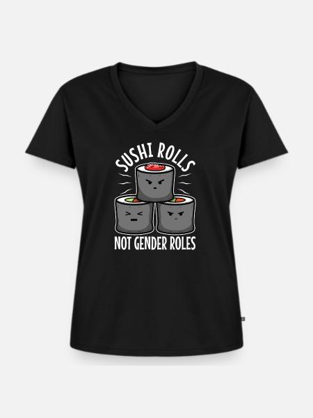 Sushi rolls not gender roles - Frauen Premium Bio T-Shirt mit V-Ausschnitt - Schwarz